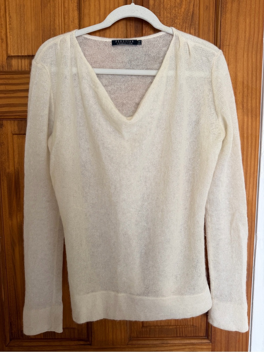 Peruvian Connection Cream Baby Alpaca Cowl Neck Lightweight Knit Sweater